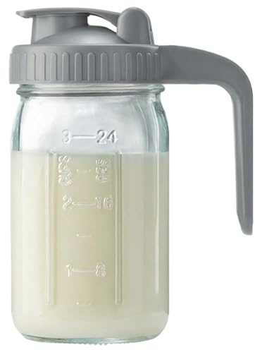 Pichet à lait maternel 32oz Bouteille de stockage de lait maternel en verre anti-fuite avec couvercle et bec verseur, pot Mason à large ouverture pour liquides, thé glacé, jus