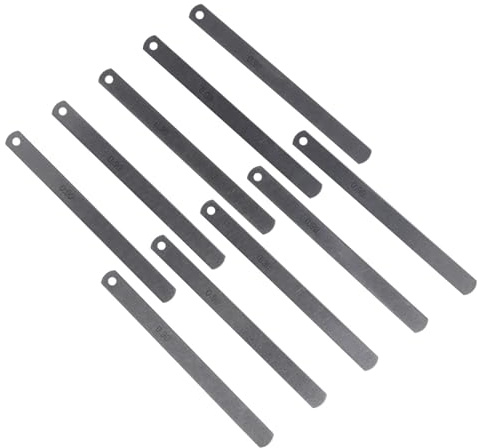 UTTASU Spessimetro in acciaio metrico a 10 lame, spessore 0,9 mm, valvole offset per la misurazione delle distanze della valvola di regolazione della chitarra