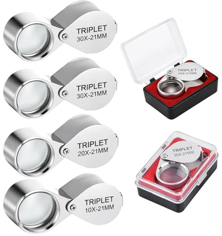 4-teilige Juwelierlupe | 10x 20x 30x Lupe | Faltbare Juwelier Lupe aus Metall & Glas |Taschenlupe Augenschlaufenlupe Juwelierlupe zum Erkennen von Münzen| Für Schmuck, Münzen, Uhren & Hobby