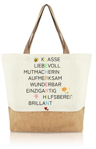 Lehrerin Geschenk, Geschenk für Lehrerin, Jutetasche mit Dankesworten, Lehrer Geschenk Abschied Schule, Beste Lehrerin Geschenke Einkaufstasche Groß, Abschiedsgeschenk Lehrerin Geburtstag Weihnachten