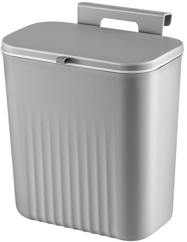 GREENSAPPIRE Komposteimer Küche 9L – Hängender Mülleimer mit Deckel, Küchenabfalleimer zum Einhängen oder Kleben, Camping Mülleimer für Wohnmobil, Badezimmer & Schlafzimmer (Grau)
