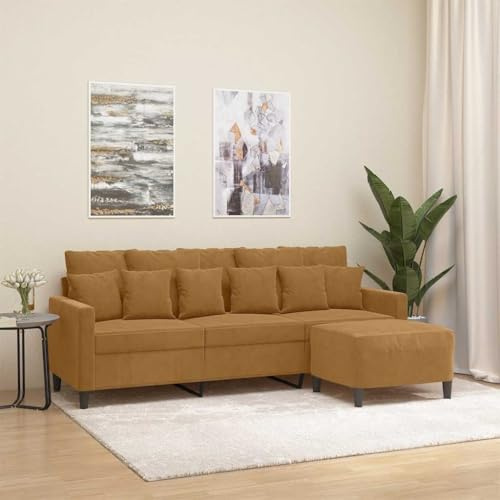 nestroco 3-Sitzer-Sofa mit Hocker Braun Samt 180 cm Polstergarnitur Wohnzimmer Relaxfunktion und Stauraum für gemütliches Sitzen und Entspannen