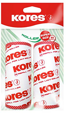 Kores - Ricarica per Rullo Levapelucchi per Tessuti, Vestiti, Divani e Tappeti, Rimuove Lanugine, Peli di Animali, Polvere e Briciole, Confezione da 2 Ricariche x 80 Fogli