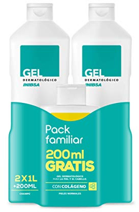 Inibsa Pack 2 Geles Dermatológicos 1L + Champú 200ml, Hidratación Familiar | Mejora la Hidratación para Piel Suave y Cabello Brillante, Con Colágeno y Lipoproteínas, Ideal para Toda la Familia, pH 5.5
