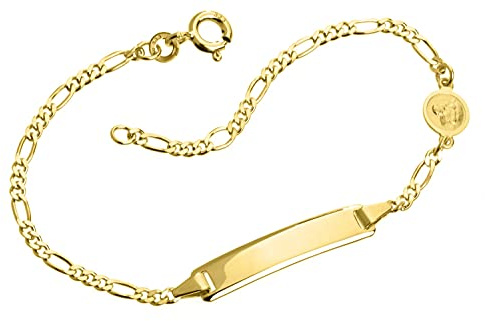 Silberketten Store Kinder/Baby Gravur-Armband Figaro mit Schutzengel inkl. Gravur- 333 Gold - Länge wählbar von 12-16cm