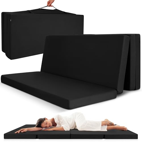 Beautissu Klappmatratze Gästebett klappbar Faltmatratze Reisematratze | 120x195cm Schwarz faltbare Gästematratze Klappbett Gäste Matratze Camping Bodenmatratze mit Tragegriff faltbar Notbett Campix