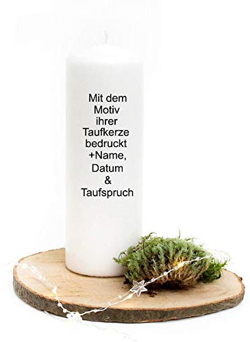 Patenkerze zur Taufe oder Geburt Kommunionkerze mit Taufkerzen-Motiv Namen Datum und Taufspruch WKNP ilka parey wandtattoo-welt®