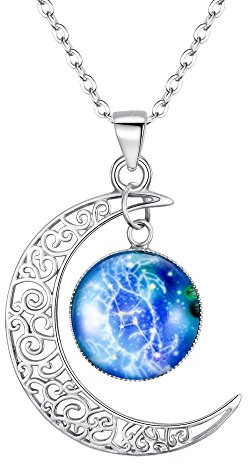 Clearine Sternbild Krebs Halskette Damen 925 Sterling Silber Horoskop 12 Konstellation Galaxis Halbmond Mond Münze Blau Anhänger Hals Schmuck