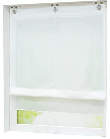 Joyswahl Voile Raffrollo mit Hakenaufhängung, ohne Bohren »Hanna« Schals Fenster Unifarbige Vorhänge BxH 45x130cm Weiß 1er Pack
