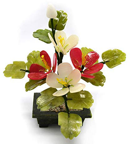 Handcrafted Jade Flower Bonsai,Mix Gem Stone Tree, Jade Flower Basket，Home Decoration
