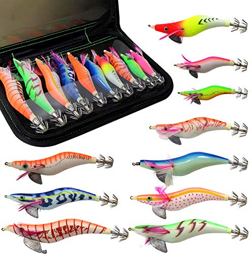 Croch 10 Piezas Luminoso Pesca Camarones Señuelo Cebo de Calamar para Sepia Pulpo