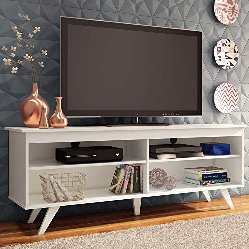 Madesa Meuble TV Moderne pour téléviseurs jusqu'à 65 Pouces, Console Meuble avec 4 étagères et Gestion des câbles, Bois, 150 x 38 x 58 cm - Blanc