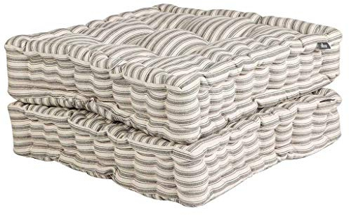 Dibor Dining Chair Seat Pad Set - 2 Chair Mattress Cushions (Grey Stripe) | Machine Washable, 100% Cotton, Recycled Polyester Fibre Filling, Striped, Carrying Handle, Seat Pad, Bench Cushion