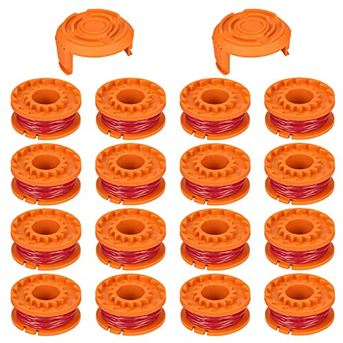 CDIYTOOL Fadentrimmer Ersatzspule, 10ft 1.65mm Rasentrimmer Spule Ersatzspule String Trimmer Schnur Rasenmäher Spule für Worx WA0010 (16 Spulen, 2 Kappen)