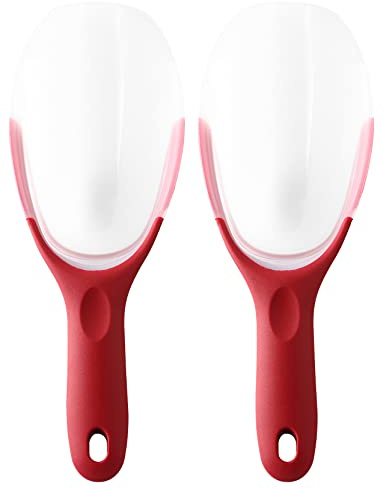 Spring Chef Red Magnetic Ice Scoop for Freezer, Contoured Translucent Flexi-Plastic Ice Scooper with Soft Grip Handle, Kitchen Food Scoop for Flour, Rice, Popcorn, Pet Food, Ice Machine - 2 Pack