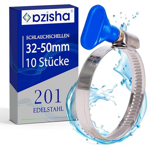 AZISHA Abrazaderas Metalicas Para Tubos 32-50mm - 10 Piezas Abrazaderas De Acero Inoxidable - Ajustable Abrazadera Metalica Para Tubo -Abrazadera De Acero Para Manguera De Piscina,Gas,Agua Y Lavadora