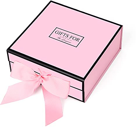 JiaWei Geschenkbox (Stil-1) 38,5 x 35 x 12,8 cm Extra Groß, Geschenkkarton mit Magnetisch Deckel und Schleife, Grußkarten & Seidenpapier - Pink