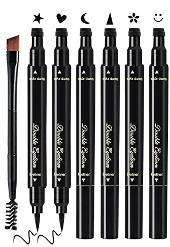 We Top Eyeliner-Stempel,7-teiliges Eyeliner-Stift-Set mit AugenbrauenbürstenWasserfester, wischfester Flüssig-Eyeliner-Stempel Herz/Mond/Blume/Stern/Smiley/Dreieck Siegelstempel für Frauen Mädchen