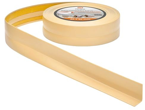 Quest Weichsockelleiste Selbstklebend - 30 mm x 30 mm - Knickleiste, Abschlussleiste für Küche, Badezimmer -Dichtungsband - PVC, Flexibel, Wasserdicht, Dekorativ - 5 Meter, Creme