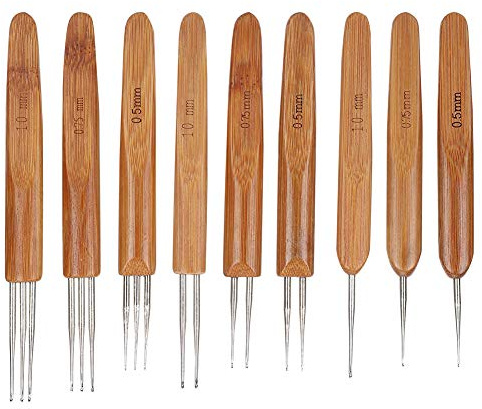 Dreadlocks-Häkelwerkzeug-Set, 9-teiliges Dreadlock-Häkelnadel-Set, Einzeln, Doppelt, 3 Bambusgriffe, Flechten, Haarwebwerkzeug Zum Fixieren Langer Haare, Stricktechnologie, Perückenstricken