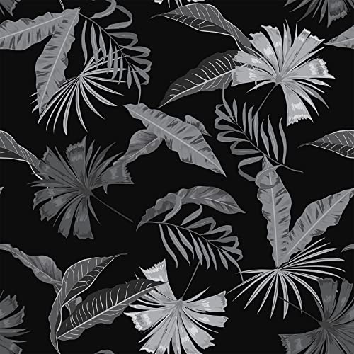 VEELIKE Papier Peint Jungle Noir et Blanc Papier Peint Feuillage Tropical Papiers Peints Adhesif Fleur Vintage Adhesif pour Meuble Decoratif Salon Chambre Cuisine Amovible 44,5 cm × 300 cm