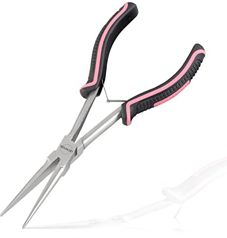 LEONTOOL Alicates de punta de aguja de largo alcance con mandíbula lisa de 7 pulgadas, alicates de punta de aguja extra largos de largo alcance para hacer joyas, trabajar en espacios reducidos