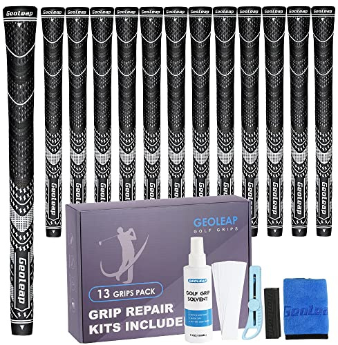 Geoleap Golfgriff-Set, 13 Stück, Griffe mit Bändern und Griffen mit allen Reparatur-Sets zur Auswahl, Hybrid-Golfschlägergriffe, Standard/mittlere Größe, Allwetter-Kontral, hohe Rückmeldung und