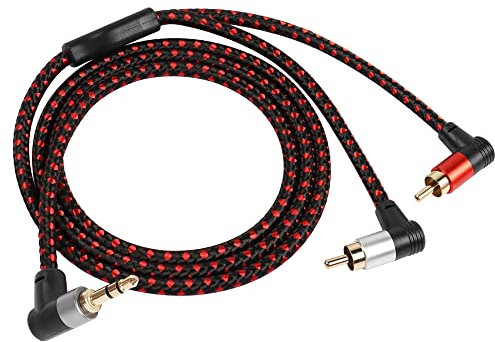 RIIEYOCA 90 gradi ad angolo retto da 3,5 mm a 2 cavi RCA 3FT, adattatore stereo a Y da 2RCA maschio a 3,5 mm TRS maschio per smartphone, altoparlanti, MP3, tablet e altro ancora