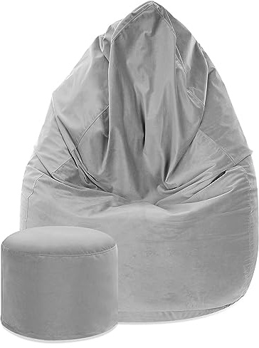DreamRoots Bean Bag Chair 80x80x120cm - Sitzsack Samtstoff - Bean Bag Sitzsack mit Lehne und Hocker und Bezug - Sitzkissen Boden mit Füllung