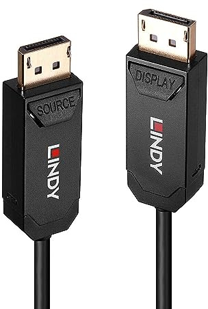 LINDY 38523 Câble fibre optique hybride DisplayPort 2.0 UHBR10 30 m, fibre optique, câble AOC, 4K @ 144Hz, 8K @ 60Hz, 40 Gbit/s