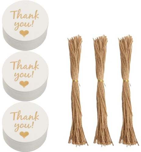EIHI 100 Stück 4.5CM Geschenkanhänger,Danke aufkleber,VIELEN Dank Kraftpapier Anhänger Rund mit Jute Schnur Hangtag Etiketten Vintage Etiketten Tags für Gastgeschenke Hochzeitsdeko DIY