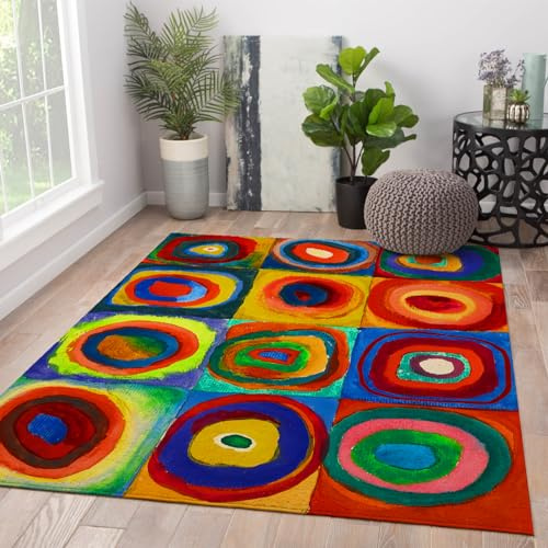Via Vela Bunter Teppich für Kinderzimmerdekoration Kandinsky Abstrakte Muster Teppiche Weich rutschfest für Küche Waschbarer Badezimmerteppich Dekor Home Office 60x120 cm