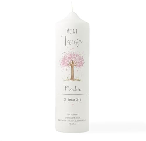Taufkerze Lebensbaum rosa, Taufkerze personalisiert, Taufkerze mit Taufspruch, Segenskerze, Geschenk zur Taufe, Taufgeschenk, Kindersegnung Kerze, Geschenk zur Taufe