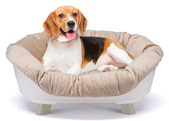 Ferplast Hundebett & Katzenbett mit Kissen, Hundebett waschbar, erhöhtes Hundebett Klein, katzenbett waschbar, atmungsaktiv & rutschfest, Sofa' Throne 73 x 55 x h 32 cm, Weiß