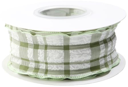 Rockreyoa 10 Yards Gingham-Band Karierte Schleifenband Plissee Vichy Karo Geschenkband Stoffband mit Rüschen Weihnachtsband für DIY Kleidung Vorhang Hochzeit Geschenkverpackungen Grün 4cm