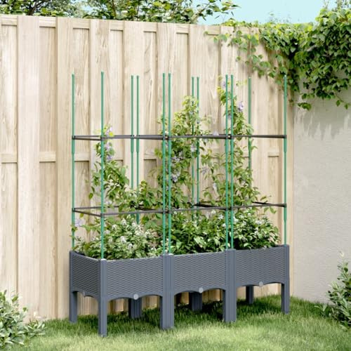 Tino Tech Pflanzkübel mit Rankgitter 120x40x142,5 cm PP Pflanzenbeet Blumenkübel für Balkon Blumenkasten Garten Balkonkasten Pflanzbeet Anzuchtbeet Gemüsebeet Gartenbeet Grau