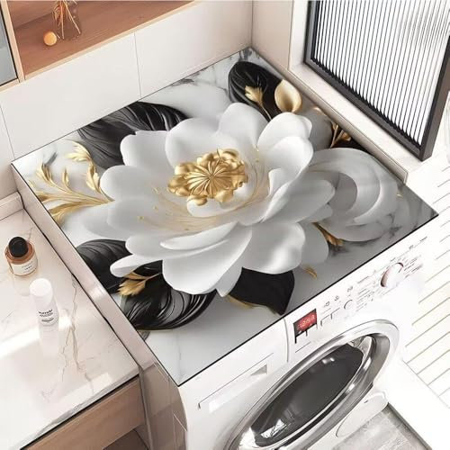 Highdi Housse de Protection pour Machine à Laver Top, Coussin de Machine à Laver Antidérapant Housse de Machine à Laver pour Machine à Laver Ou Sèche-Linge (40 * 40cm,Belles Fleurs 1)