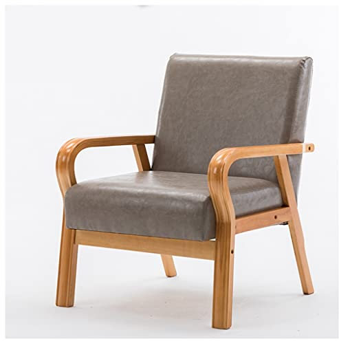 Mid-Century Retro-Leder-Stuhl mit Armlehnen für Schlafzimmer, bequemer gepolsterter Loungesessel für Wohnzimmer, Einzellesesessel für Erwachsene, stilvolle Rückenlehne, Stuhl für Empfang und