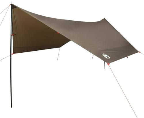 vidaXL Camping Tarp Tarpaulin Shelter - Waterproof Polyester, Brown, 462 x 306 x 211 cm, Lightweight & Portable with Poles and Carry Bag