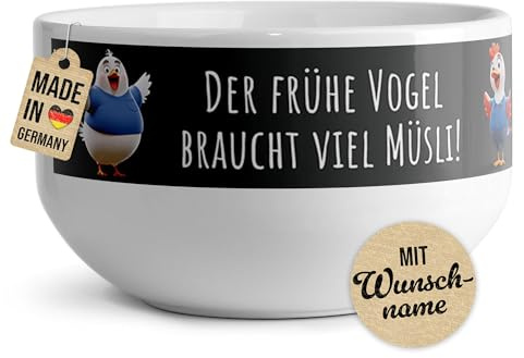 Print Royal PR Müslischale mit Name selbst gestalten - Der frühe Vogel - Geschenke zum Geburtstag, Weihnachten, Danke sagen | Personalisierte Geschenke, Keramik, 500 ml
