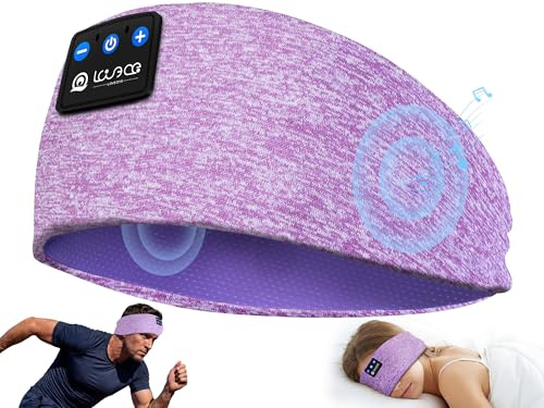 LOVE EYE Bandeau Bluetooth pour Dormir avec Écouteurs Intégrés, Masque de Sommeil Occultant, Casque de Nuit Ultra Doux et Respirant, pour Voyage, Yoga, Sport et Méditation, Violet