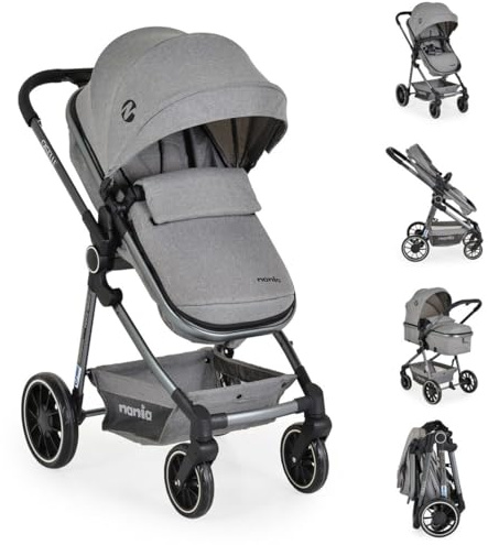 Moni Kombikinderwagen 2 in 1 Giselle umbaubar Korb klappbar 5-Punkt-Gurt 22 kg, Farbe:grau