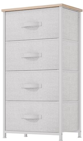 YITAHOME Kommode,Kommode mit 4 Schubladen,Schrank,Stoffschubladen mit Griffen,Metallgestell,Dauerhaft,Hellgrau