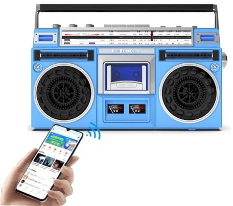 Reproductor de CD y Cintas Boombox Retro, Boombox Bluetooth Retro de los años 80, Compatible con Entrada SD/USB, con Radio Am/FM, grabación/transcripción con un Solo Clic, para reuniones Familiares,