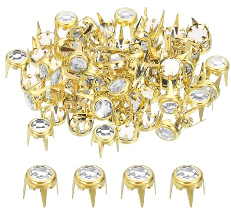 QUARKZMAN 80 Stück Strass Nieten für Leder, 6mm Runde Leder Nieten Kristall Klaue Perlen Nagelkopf Ziernieten Spikes für Schuhe DIY Handwerk Stoffkleidung Gürtel Taschen, Gold/Weiß