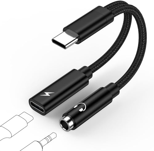 USB C auf 3,5mm Klinke Adapter und Laden 2 zu 1 Kopfhörer Adapter Splitter | USB C auf Aux und Laden Audio Adapter with DAC Chip für Samsung Galaxy S25 S24 S23 A56 A36 A17, iPhone 17 16 15 Pro, Google