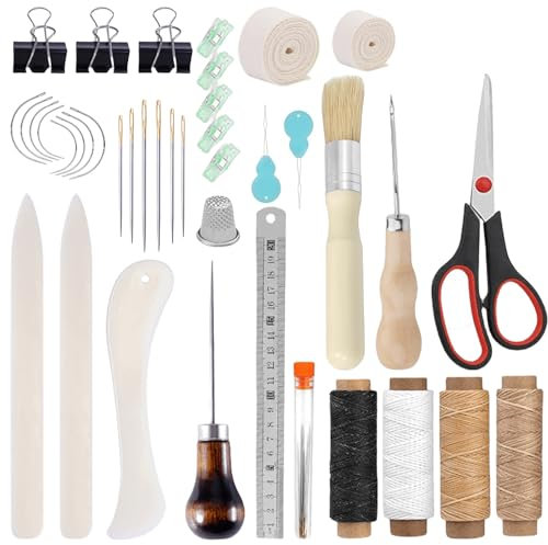 GOMETY Set di 40 rilegature per libri, rilegatura, 3 pezzi con gamba piegata, strumenti per rilegatura a libro, filo cerato, punteruolo per rilegatura fai da te, accessori da cucito