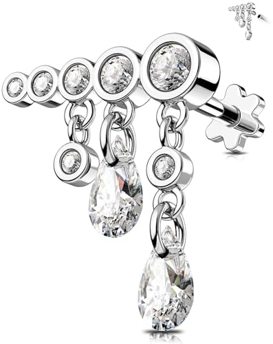 OUFER 16G Anhänger Conch Piercing Innengewinde Knorpel Ohrpiercing 316L-Chirurgenstahll Helix Piercing Klar CZ 6/8 mm Conch Piercing Ring Tragus Piercing für Frauen