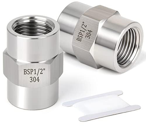 ERGAOBOY 2Pcs SS304 1/2 Female BSP Threaded Hex Coupling Fitting | Dual equal female ports, hexagon wrench drove segment, leakproof secure tight sealing, for fluid pipeline connection
