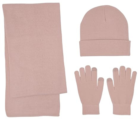 BRUCERIVER Winter Strick Schal Beanie Touchscreen Handschuhe 3PCS Set,Rosa